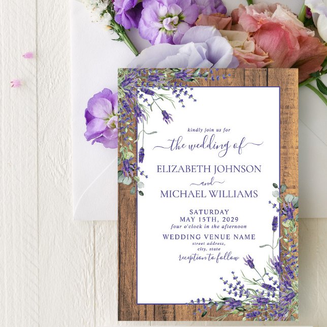 Rustic Lavender Eucalyptus Wood Script Bröllop Inv Inbjudningar (Skapare uppladdad)