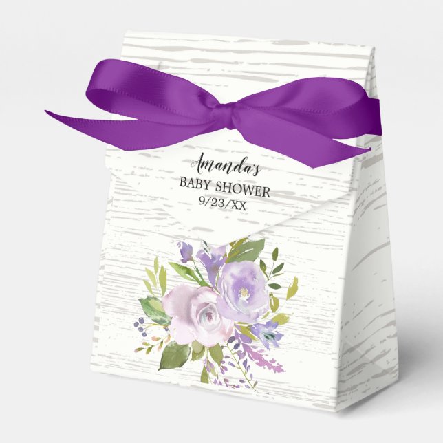 Rustic Lavender Flowers Baby Shower Favor Box Presentaskar (Framsidan Sidan)