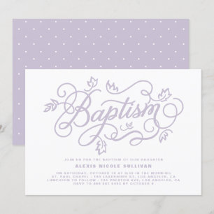 Rustic Lavender Foliage Lettering Baptism Inbjudningar