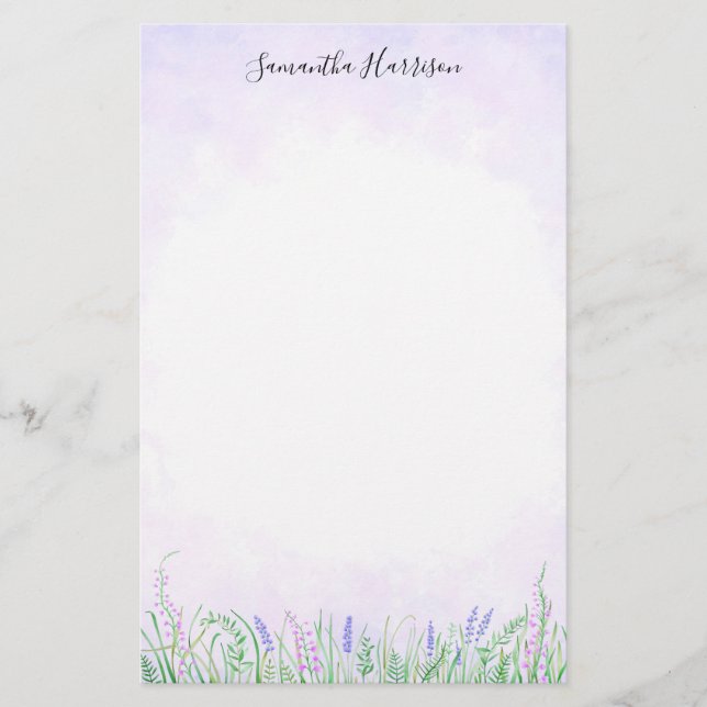 Rustic Lavender Grass Greenery Vår Watercolor Brevpapper (Framsida)