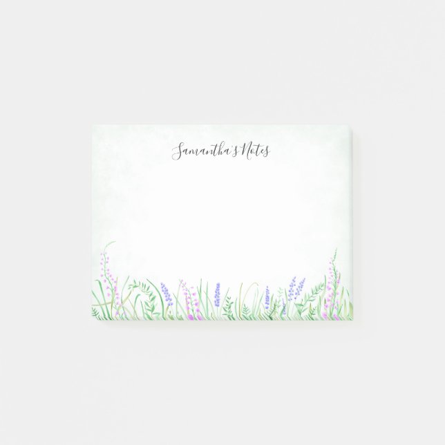 Rustic Lavender Grass Greenery Vår Watercolor Post-it Block (Framsida)