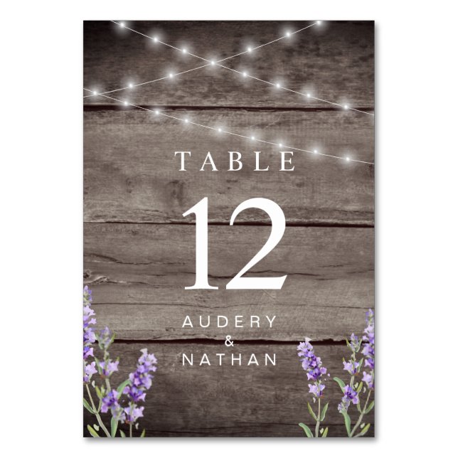 Rustic Lavender Lights Wedding  Bordsnummer (Framsidan)