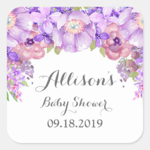 Rustic Lavender Lila Blommigt Baby Shower Märkre Fyrkantigt Klistermärke