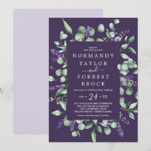Rustic Lavender LILA BLOMMIGT RAM BRÖLLOP Inbjudningar