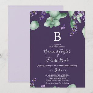 Rustic Lavender Lila Monogram Bröllop Inbjudningar