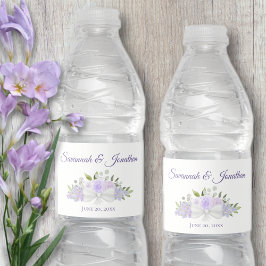 Rustic Lavender Lila Ro & Blommar Bröllop Vattenflaskor Etikett