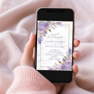 Rustic Lavender Lilac Guld Blommigt Photo Bröllop Inbjudningar