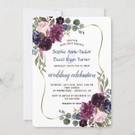 Rustic Lavender Navy Guld Blommigt Bloom Bröllop Inbjudningar