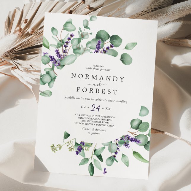 Rustic Lavender och Eucalyptus Avslappnad Bröllop Inbjudningar (Skapare uppladdad)