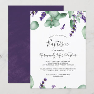 Rustic Lavender och Eucalyptus Baptism Inbjudningar