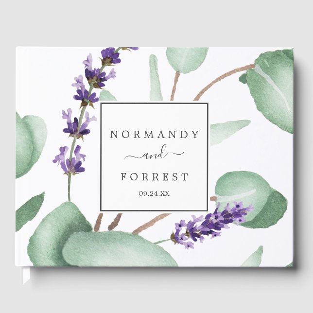 Rustic Lavender och Eucalyptus Bröllop Gästböcker (Framsida)