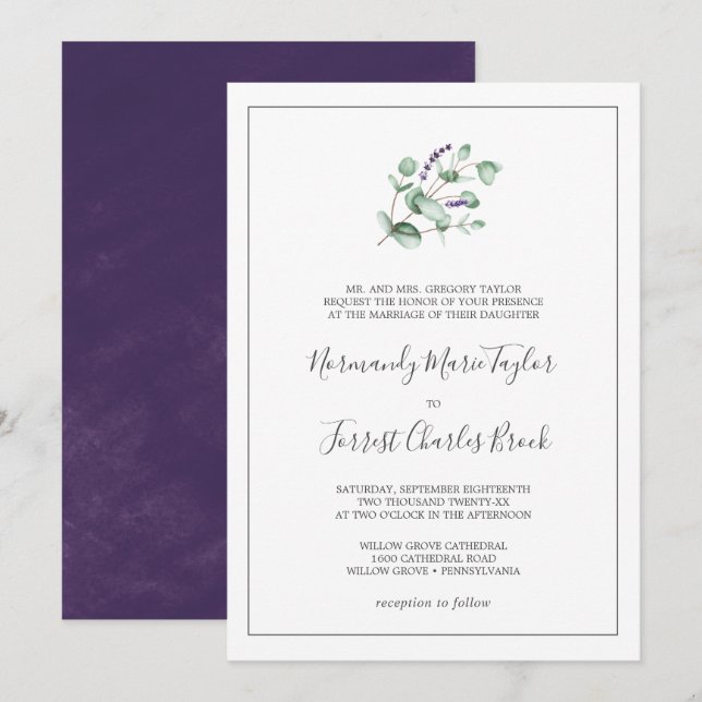 Rustic Lavender och Eucalyptus Formal Bröllop Inbjudningar (Fram/baksida)