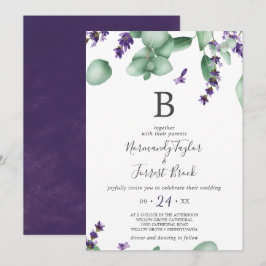 Rustic Lavender och Eucalyptus Monogram Bröllop Inbjudningar