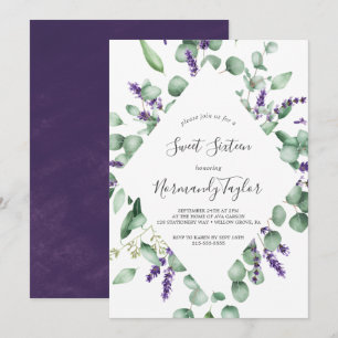 Rustic Lavender och Eucalyptus Sweet sixteen Inbjudningar