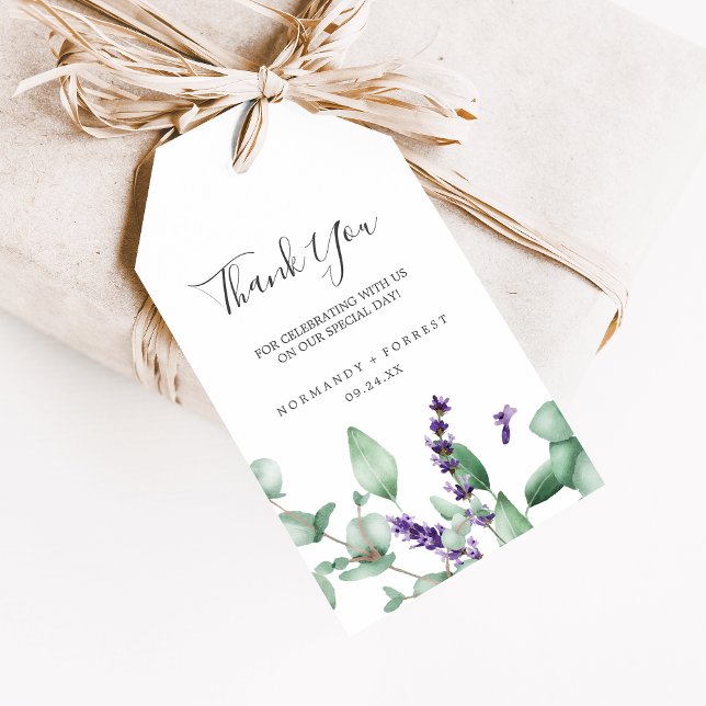 Rustic Lavender och Eucalyptus Tack Favor Presentetikett (Skapare uppladdad)