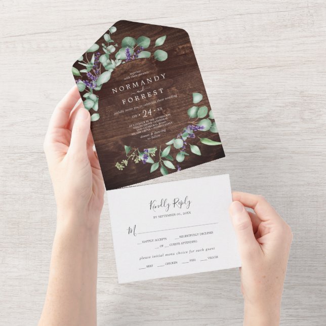 Rustic Lavender och Eucalyptus | Wood Bröllop (Avrivbar del)