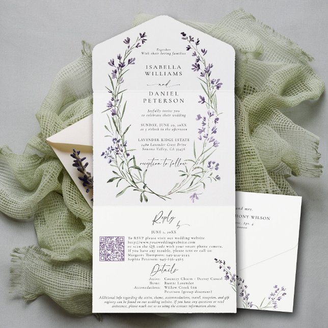 Rustic Lavender OSA Information Modern Chic Bröllo (lavender wedding invitation provence wreath modern classic elegant watercolor theme all in one)