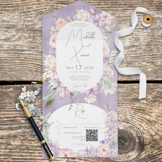 Rustic Lavender & Rosa Pastel Blommigt QR-kod (Skapare uppladdad)