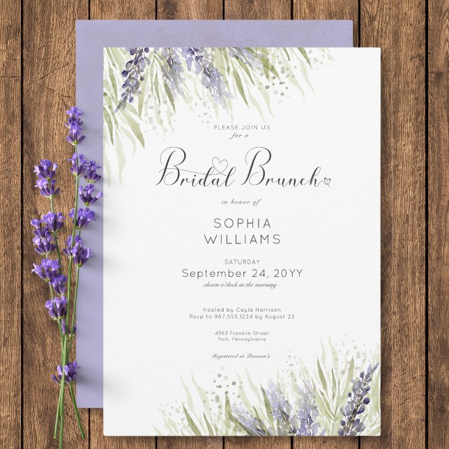 Rustic Lavender & Sage Möhippa Brunch Inbjudningar (Rustic Lavender & Sage Bridal Brunch Invitation)