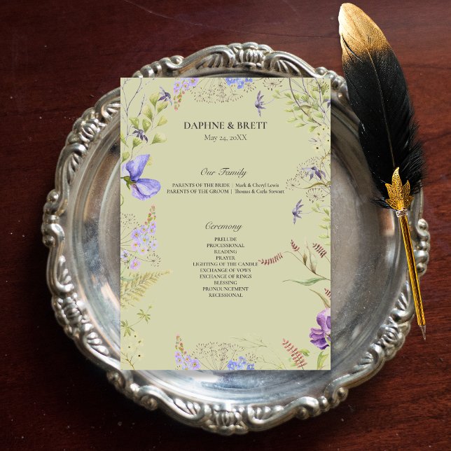 Rustic Lavender Sage WildblommLavender Bröllop Program (Rustic Lavender & Sage Wildflowers Sage Wedding Program)