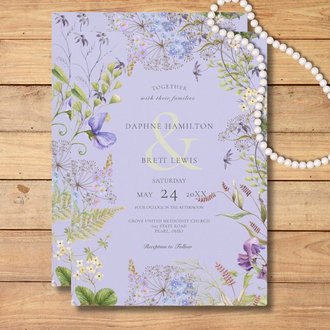 Rustic Lavender & Sage Wildblommor Lavender Inbjudningar (Rustic Lavender & Sage Wildflowers Lavender Invitation)