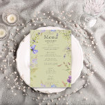 Rustic Lavender & Sage Wildblommor Sage Bröllop Meny<br><div class="desc">Vi presenterar vår utmärkta bröllop-meny, som är utformad för att fånga kärnan av din speciella dag med dess fantastiska design. Bild är en grönt för sidvagn, där du anger en serenfärgad och romantisk ton för firande. Utformningen är adorberad med en delikat ram av de eteriska vilda blommorna i skuggor av...</div>
