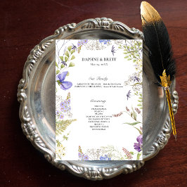 Rustic Lavender & Sage Wildblommor White Bröllop Program