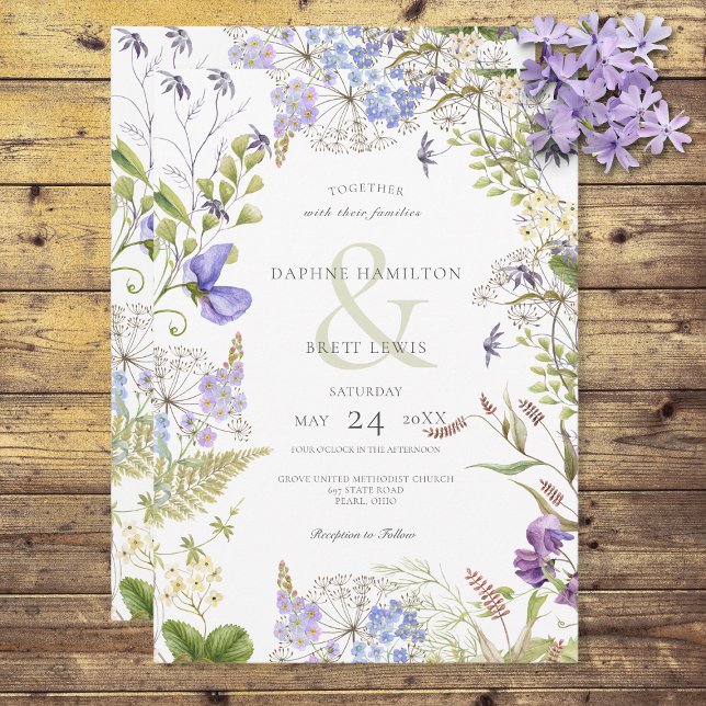 Rustic Lavender & Sage WildblomWhite Inbjudningar (Skapare uppladdad)