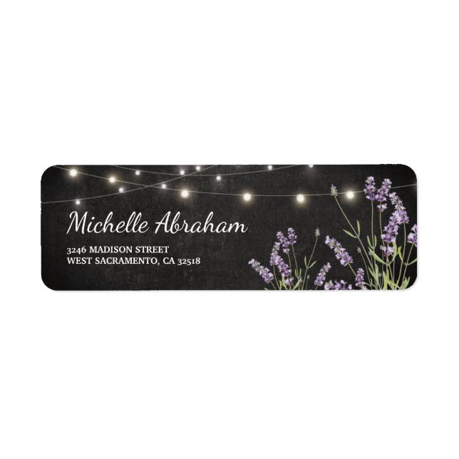 Rustic Lavender String Twinkle Ljus Returadress Etikett (Framsidan)