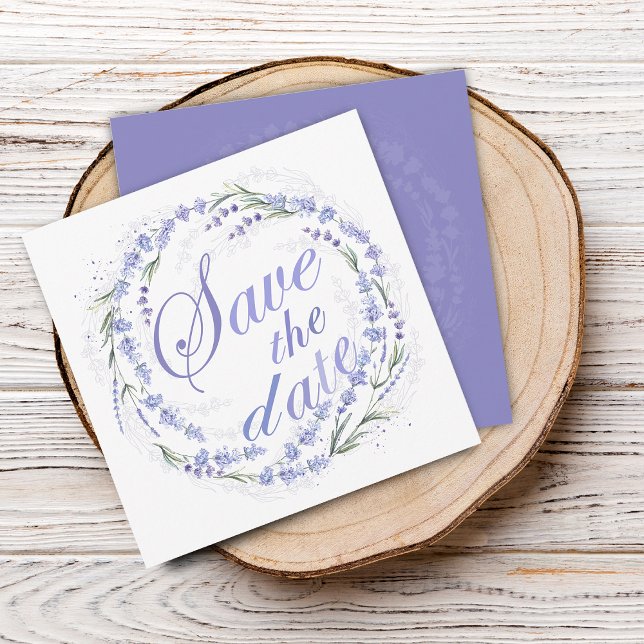 Rustic Lavender Wandan Bröllop spara datum Datumet (Rustic Lavender Wreath Wedding Save The Date)