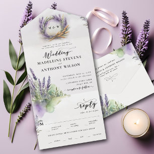 Rustic Lavender Watercolor Modern Romantic Bröllop