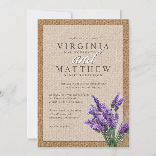 RUSTIC LAVENDER WEDING INVICATION INBJUDNINGAR (Framsida)
