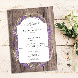 Rustic Lavender Wheat Blommigt Ram Wood Bröllop Inbjudningar
