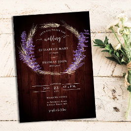 Rustic Lavender Wheat Wand Wood Board Bröllop Inbjudningar