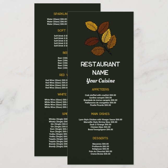 Rustic Leaf, Restaurang Slimline Meny (Fram/baksida)