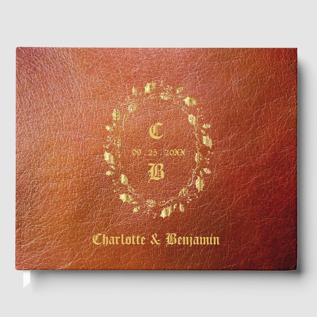 Rustic Leather Bröllop Gästböcker (Framsida)