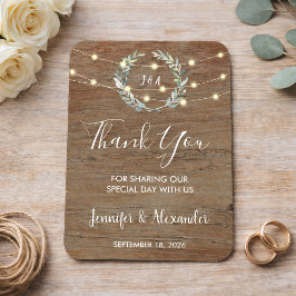 Rustic leaves wood string lights Thank you wedding Magnet