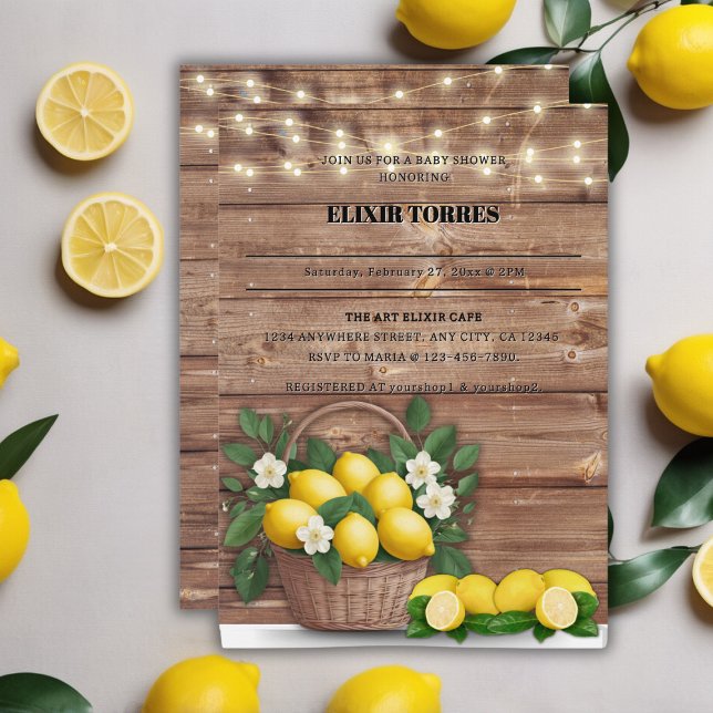 Rustic Lemon Basket Modern Cute Baby Shower Inbjudningar (Skapare uppladdad)