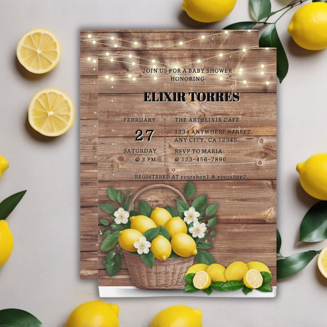 Rustic Lemon Basket Modern Cute Baby Shower Inbjudningar (Skapare uppladdad)