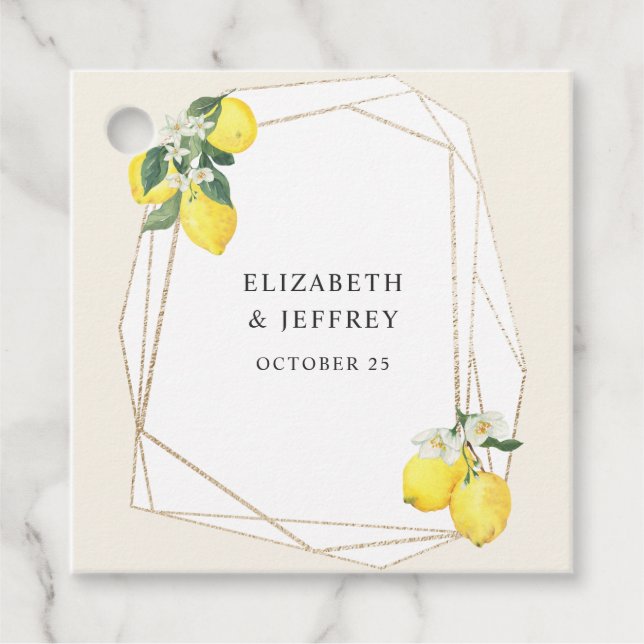 Rustic Lemon Citrus Boho Summer Bröllop Gåvor Etiketter (Framsida)