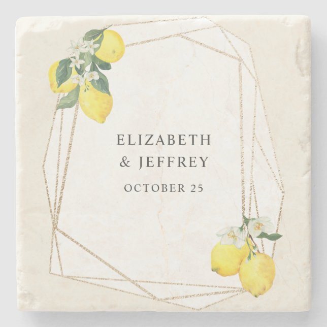 Rustic Lemon Citrus Boho Summer Bröllop Stenunderlägg (Framsidan)