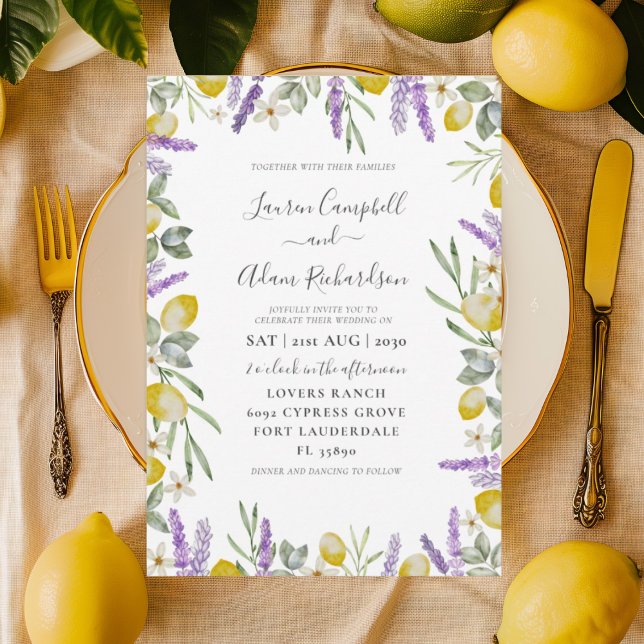 Rustic Lemon & Lavender Foliage Wedding bjudande Inbjudningar (Skapare uppladdad)