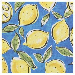 Rustic Lemon Mönster Blue Tyg
