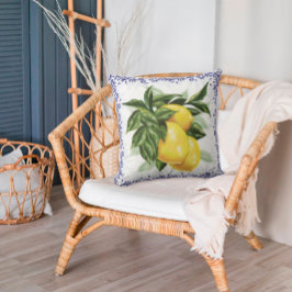 Rustic Lemon och Blue Toile Gräns accent Kudde