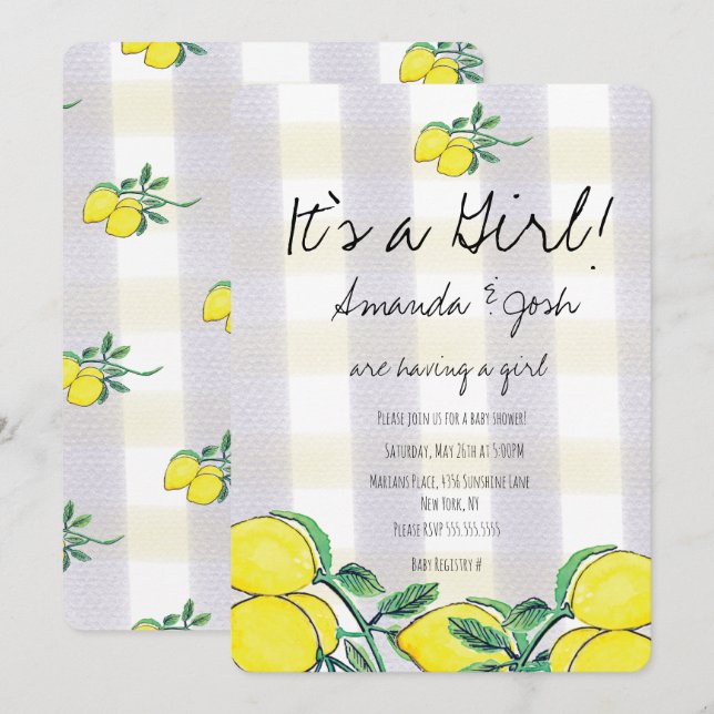 Rustic Lemon Watercolor Citrus Play Baby Shower Inbjudningar (Fram/baksida)