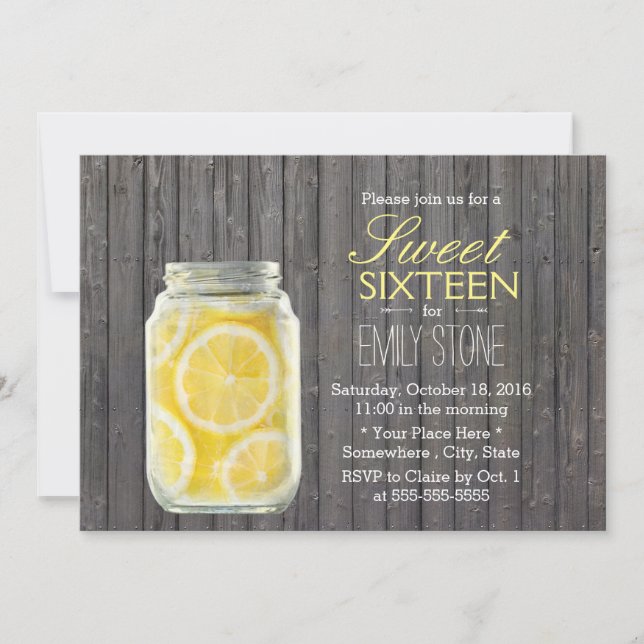 Rustic Lemons Burk & Barn Wood Sweet 16 Inbjudningar (Framsida)