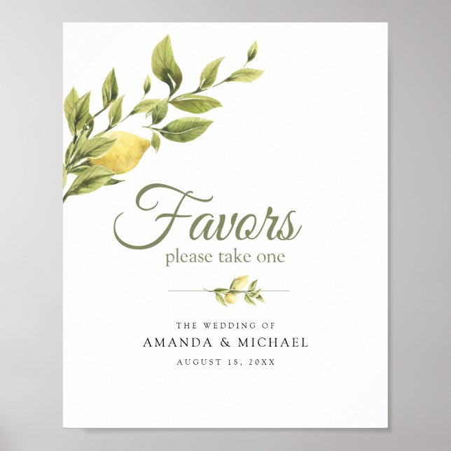 Rustic Lemons Greenery White Wedding-favoritskylt Poster (Framsidan)