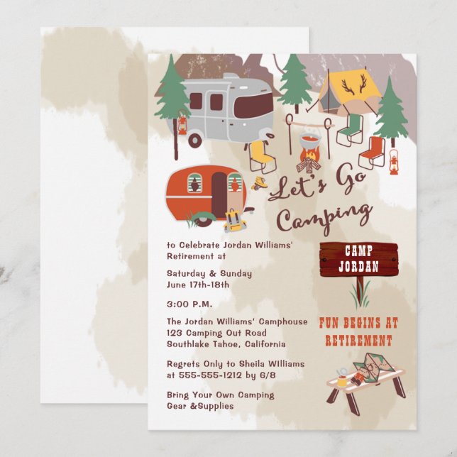 Rustic Lets Go Camping Pension Party Inbjudningar (Fram/baksida)