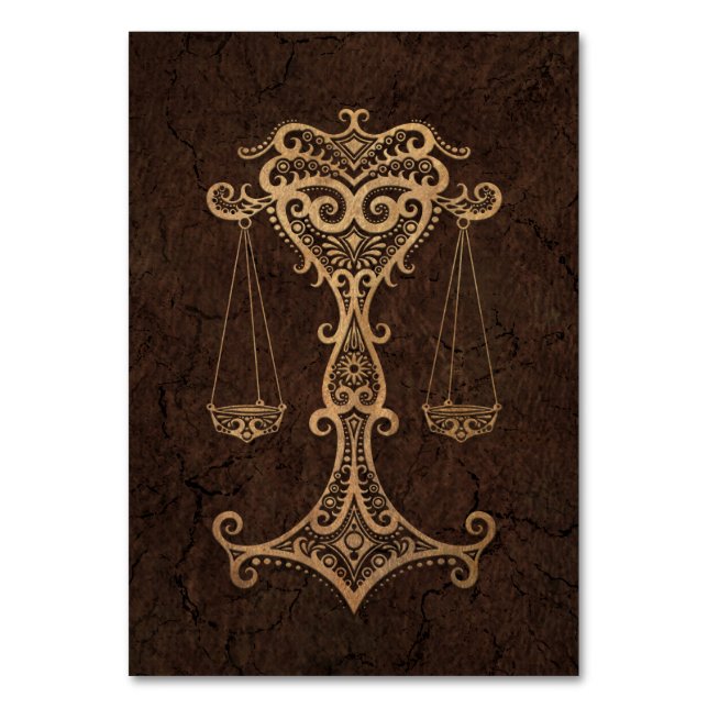 Rustic Libra Zodiac-tecken på steneffekt Bordsnummer (Framsidan)