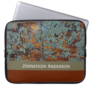 Rustic Lichen Stone Sten Struktur med Namn Laptop Sleeve